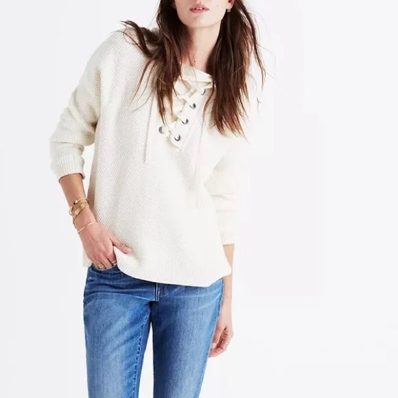 Madewell Tops - Madewell • Jameson 100% Merino Wool Lace Up Hoodie